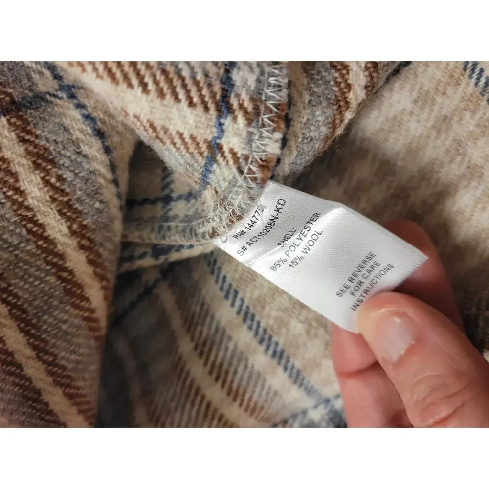 Lola Kids Plaid Shacket Jacket Size S Beige Blue Brown Wool Blend Button Front